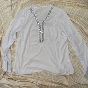 Women V neck summer tops long sleeve tunic baggy loose blouse t shirt